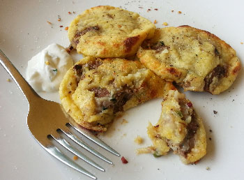 Spicy Beef-Stuffed Potato Pancakes with Minty Yogurt