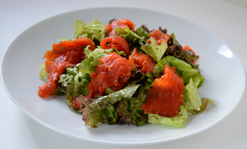 Fennel & Dill Salt-Cured Salmon over Baby Greens