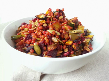 Israeli Couscous with Roasted Summer Vegetables & Toasted Seeds